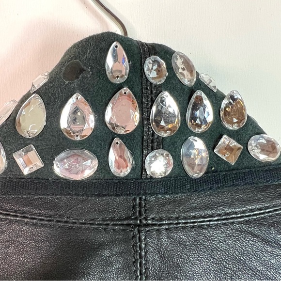 All Saints Spitalfields Cropped Leather Jacket with Rhinestones Black - Picture 6 of 10